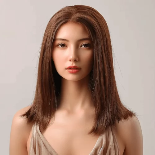 Perruque Naturelle Brune Mi-Longue - Bérengère